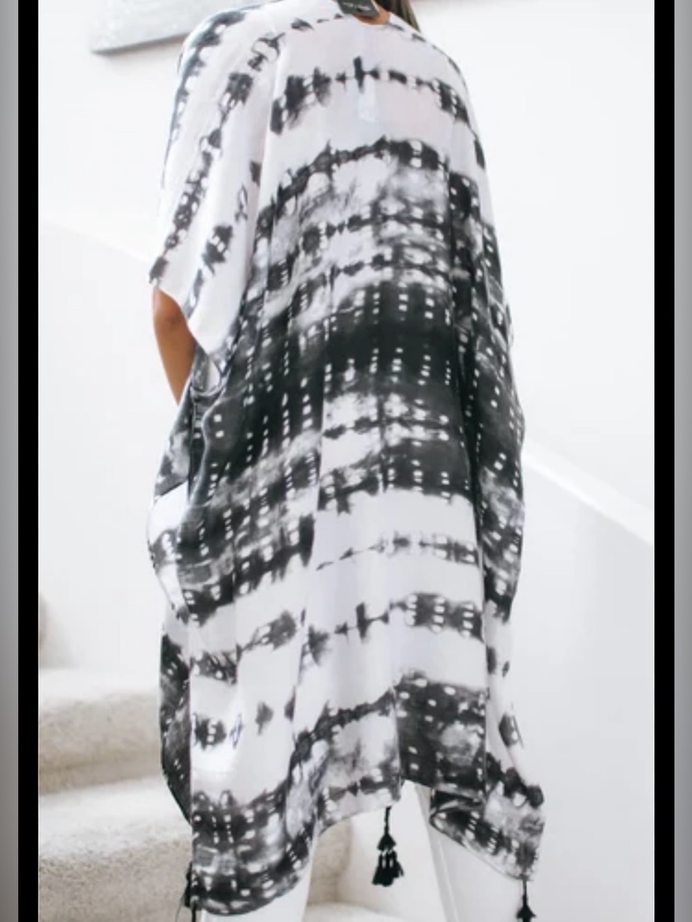 Black & White Tie-Dye Kimono Duster - Picture 2 of 6
